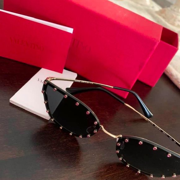 VALENTINO CRYSTAL STUDDED CAT-EYE METAL SUNGLASSES main image 7